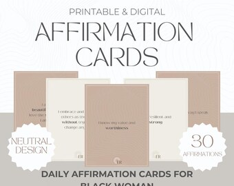 Affirmation Cards for Black Woman/BIPOC Printable, Minimal Affirmation Deck, Manifestation Cards, Law of Attraction, Positive Affirmations