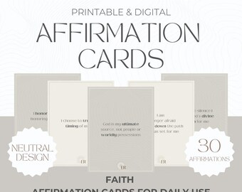 Faith & Spiritual Affirmation Cards Printable, Minimal Affirmation Deck, Law of Attraction, Manifestation, Positive Christian Affirmations