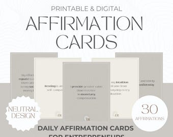 Affirmation Cards for Entrepreneurs Printable, Minimal Affirmation Deck, Manifestation Cards, Law of Attraction, Positive Affirmations