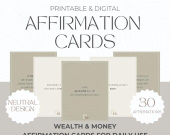Money Affirmation Cards Printable, Minimal Affirmation Deck, Wealth Manifestation Cards, Law of Attraction, Positive Affirmations, Abundance