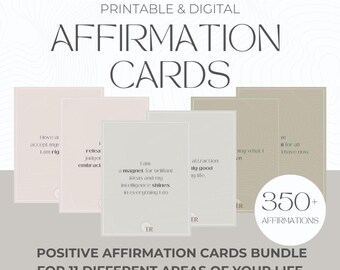 Neutral Affirmation Cards Bundle Printable, Minimal Affirmation Deck, Manifestation Cards, Law of Attraction, Positive Affirmation Cards