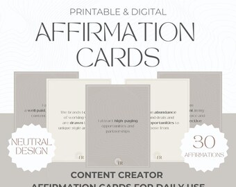 Affirmation Cards for Content Creators Printable, Minimal Affirmation Deck, Manifestation Cards, Law of Attraction, Positive Affirmations