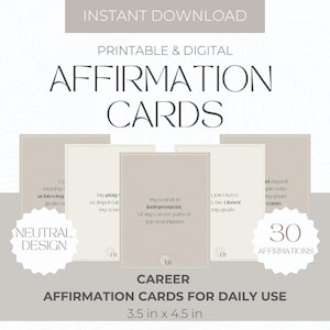 Career Affirmation Cards Printable, Minimal Affirmation Deck, Neutral Manifestation Cards, Law of Attraction, Positive Affirmations