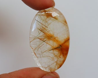 Cabochon di quarzo rutilato di rame, pietra preziosa di quarzo rutilato di rame naturale per la creazione di gioielli, pietra pendente, pietra sciolta, quarzo rutilato n. 5195