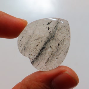 Black Dot Quartz Heart Cabochon, Natural Black Dot Quartz Cabochon, Black Dot Quartz Gemstone, Loose Gemstone For Making Jewelry #6490