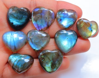 9 Pieces Lot, Flashy Labradorite Heart Cabochon, Natural Blue Flashy Labradorite Gemstone For Making Jewelry, Pendant & Earring Stone #5949