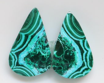 High Quality Chrysocolla Malachite Pair Cabochon, Natural Chrysocolla Malachite Matched Pair Stone, Loose Stone For Jewelry Making #10370