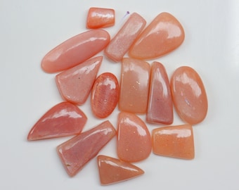 14 Pieces Lot, Peach Moonstone Cabochon, Peach Moonstone Gemstone, Loose Stone For Jewelry Making, Pendant Stone, Peach Moonstone, #4699