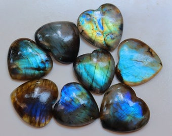 8 Pieces Lot, Flashy Labradorite Heart Cabochon, Natural Blue Flashy Labradorite Gemstone For Making Jewelry, Pendant & Earring Stone #5948