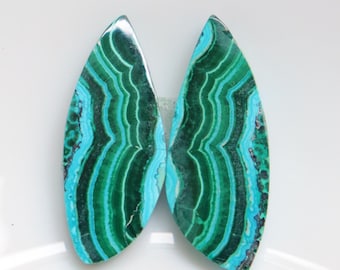 High Quality Chrysocolla Malachite Pair Cabochon, Natural Chrysocolla Malachite Matched Pair Stone, Loose Stone For Jewelry Making #10377