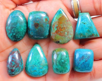 Lote de 8 piezas, cabujón de crisocola malaquita, gema suelta de crisocola malaquita natural para joyería, piedra para colgante, n.° 4509