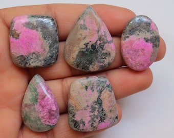 Lotto di 5 pezzi di cabochon di calcite di cobalto rosa, pietra preziosa di calcite naturale, cobalto per la creazione di gioielli, pietra fatta a mano e lucidata a mano #8343