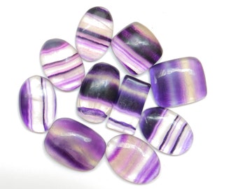 10 Pieces Lot, Purple Fluorite  Cabochon, Natural Purple Fluorite Gemstone, Polished Gem, Loose Stone for Jewelry, Pendant Stone, #4543
