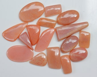 16 Pieces Lot, Peach Moonstone Cabochon, Peach Moonstone Gemstone, Loose Stone For Jewelry Making, Pendant Stone, Peach Moonstone, #4702