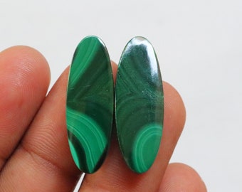 Malachite Matched Pair Cabochon, Natural Malachite Gemstone, African Malachite Gemstone Pair For Jewelry, Malachite Earrings Stone #8742