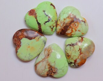 5 Stück Lot, Zitrone Chrysopras Herz Cabochon, natürliche Zitrone Chrysopras Herz, Edelstein mit flacher Rückseite, loser Stein für Schmuck #6051