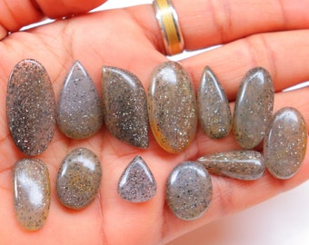 12 Pieces Lot, Black Sunstone Cabochon, Natural Black Sunstone Gemstone For Making Jewelry, Pendant Stone, Loose Stone, Black Sunstone #4770