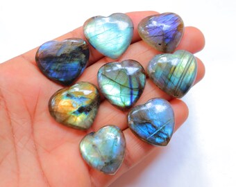 8 Pieces Lot, Flashy Labradorite Heart Cabochon, Natural Blue Flashy Labradorite Gemstone For Making Jewelry, Pendant & Earring Stone #5947