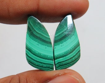 Malachite Matched Pair Cabochon, Natural Malachite Gemstone, African Malachite Gemstone Pair For Jewelry, Malachite Earrings Stone #8749