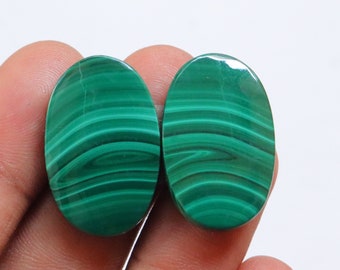 Malachite Matched Pair Cabochon, Natural Malachite Gemstone, African Malachite Gemstone Pair For Jewelry, Malachite Earrings Stone #8738