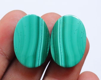 Malachite Matched Pair Cabochon, Natural Malachite Gemstone, African Malachite Gemstone Pair For Jewelry, Malachite Earrings Stone #8736