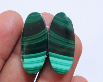 Malachite Matched Pair Cabochon, Natural Malachite Gemstone, African Malachite Gemstone Pair For Jewelry, Malachite Earrings Stone #8746