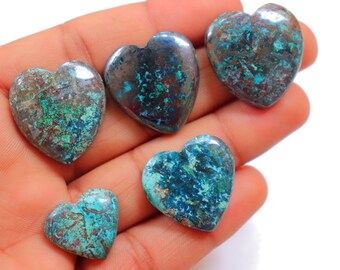 5 Stück Lot, Azurit Herz Cabochon, natürlicher Azurit Edelstein, Azurit Stein für die Schmuckherstellung, Anhänger Stein Azurit Herz, Azurit #6038