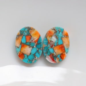 Großartiges Mohave Spiny Oyster Türkis Paar Cabochon, Designer Mohave Spiny Oyster Kupfer, loses Paar, loser Edelstein für die Schmuckherstellung #9913