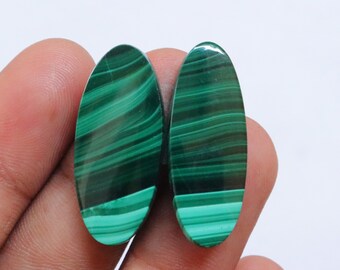 Malachite Matched Pair Cabochon, Natural Malachite Gemstone, African Malachite Gemstone Pair For Jewelry, Malachite Earrings Stone #8745