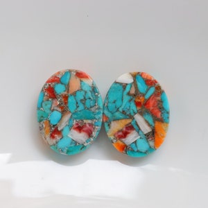Großartiges Mohave Spiny Oyster Türkis Paar Cabochon, Designer Mohave Spiny Oyster Kupfer, farblich abgestimmtes Paar, loser Edelstein für die Schmuckherstellung #9899