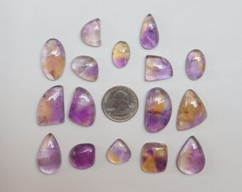 16 Pieces Superb Ametrine Cabochon, Natural Ametrine Gemstone, For Jewelry Making, Amethyst and Citrine, Smooth Polished, Loose Stone#9683
