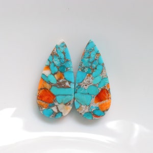 Großartiges Mohave Spiny Oyster Türkis Paar Cabochon, Designer Mohave Spiny Oyster Kupfer Matched Paar, loser Edelstein für die Schmuckherstellung #9900