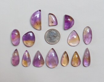 14 Pieces Superb Ametrine Cabochon, Natural Ametrine Gemstone, For Jewelry Making, Amethyst and Citrine, Smooth Polished, Loose Stone#9688