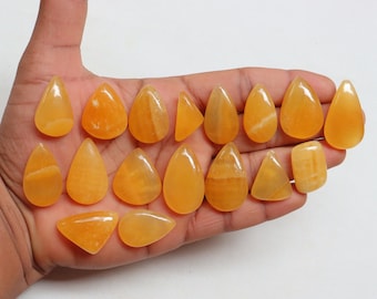17 Pieces Lot, Yellow Calcite Cabochon, Natural Yellow Calcite Gemstone, Flatback Hand Polish Stone, Meditation Stone, Gift for her #8499