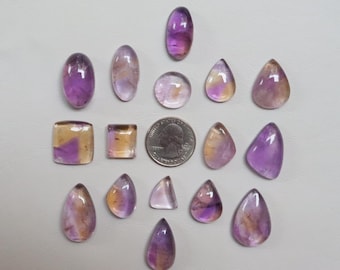 16 Pieces Superb Ametrine Cabochon, Natural Ametrine Gemstone, For Jewelry Making, Amethyst and Citrine, Smooth Polished, Loose Stone#9685