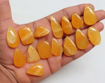 15 Pieces Lot, Yellow Calcite Cabochon, Natural Yellow Calcite Gemstone, Flatback Hand Polish stone, Meditation Stone, Gift for her #8500
