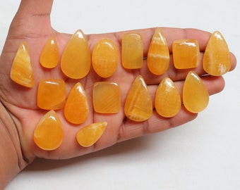 16 Pieces Lot, Yellow Calcite Cabochon, Natural Yellow Calcite Gemstone, Flatback Hand Polish stone, Meditation Stone, Gift for her #8502