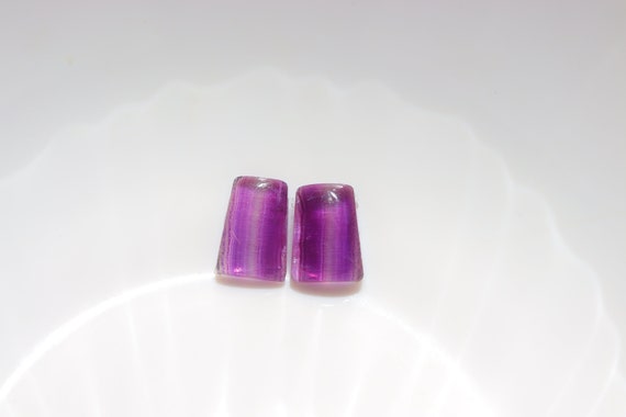 Purple Fluorite Pair Cabochon, Natural Purple Fluorite Gemstone, Polished Gem, Loose Stone for Jewelry, Earring Stone, Healing Crystal #5677