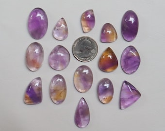 15 Pieces Superb Ametrine Cabochon, Natural Ametrine Gemstone, For Jewelry Making, Amethyst and Citrine, Smooth Polished, Loose Stone#9687