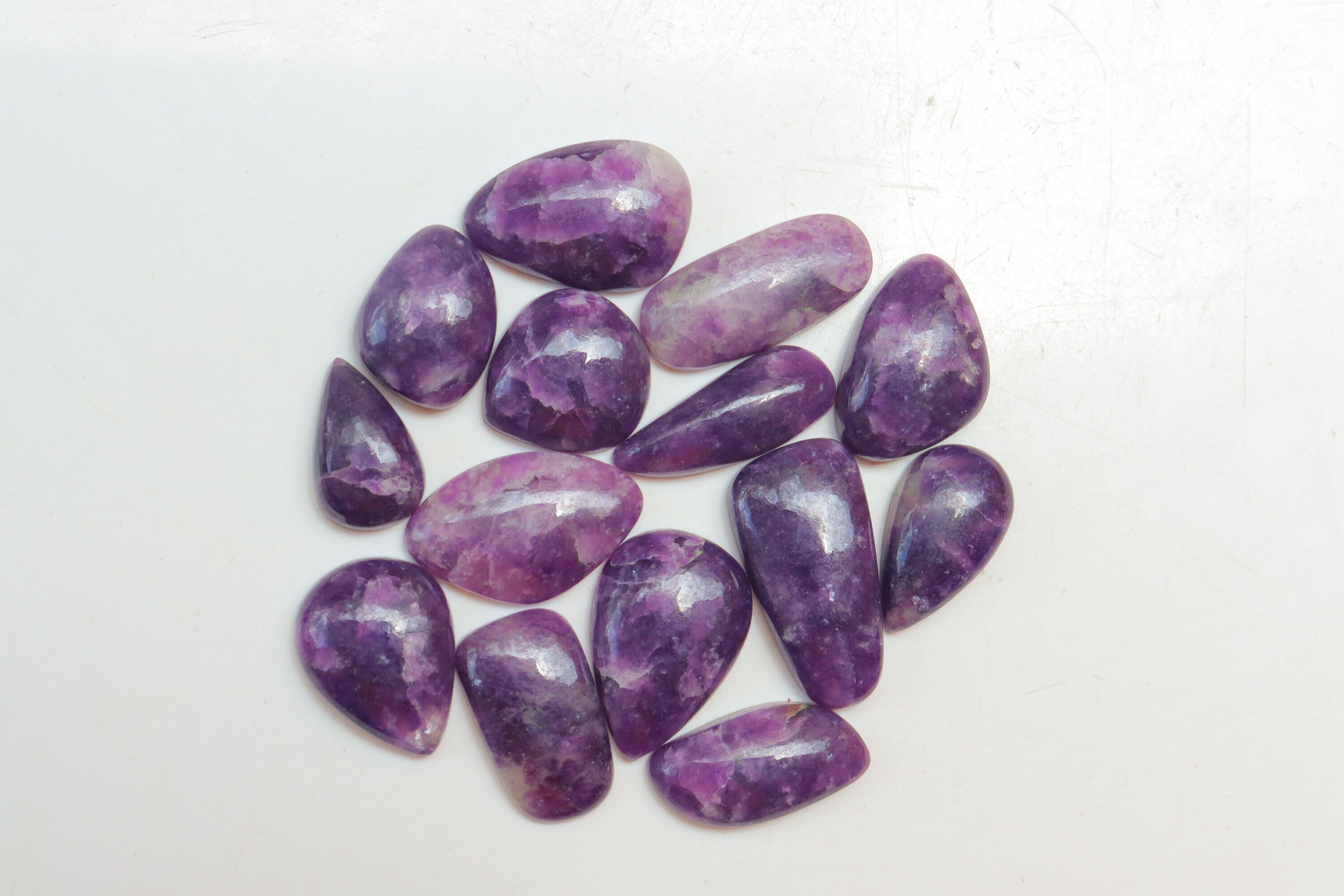 14個セット、パープルレピドライトカボション、天然パープル