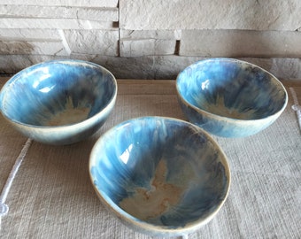 Keramikschälchen Steinzeug klein Dessert Unikat 10 cm hellblau Schale Keramik
