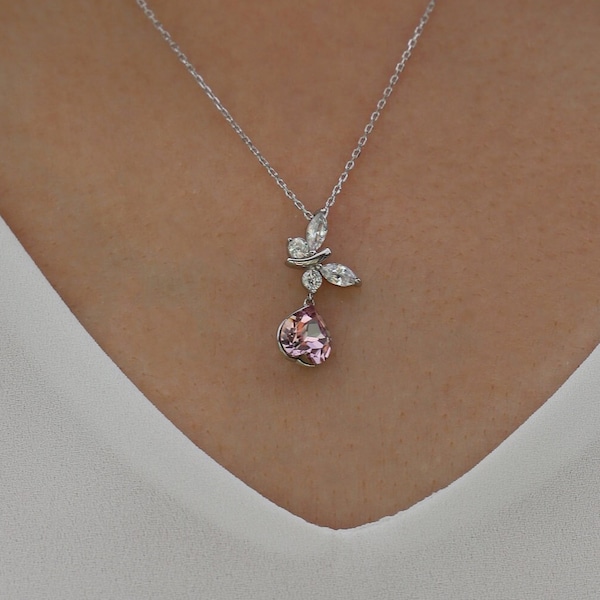 MELON Damen Schmetterling Halskette aus 925 Sterling Silber mit Kristall aus Österreich blau rosa | SWAROVSKI ELEMENTS | butterfly necklace