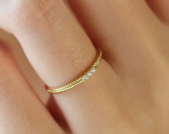 Trio witte zirkonia ring | Drie witte CZ-ring | Vergulde ring 925 sterling zilver | Minimalistische ring stapelring gelaagdheid R14
