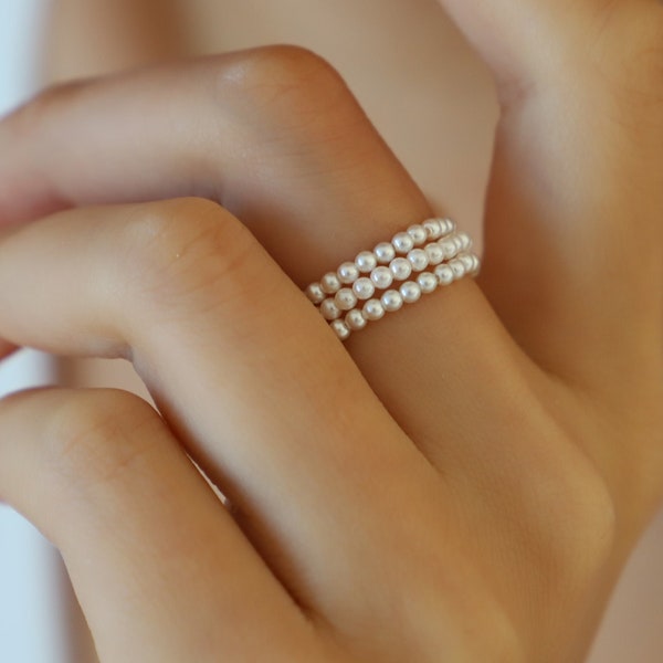 Swarovski Pearl Ring, Seed Pearl Ring, Dainty Pearl Ring, Beaded Pearl Ring, Stacking Ring, Simple Ring, Minimalist Bridesmaid Gift PR01T