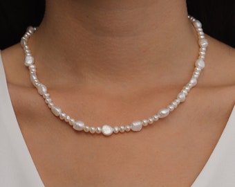 Collier de perles d'eau douce, véritable collier de perles, collier de perles irrégulières, collier de perles de perles, collier de perles baroques, Keshi Pearl PN07