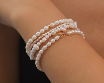 Tiny Pearl Bracelet, Dainty Real Pearl Bracelet, Beaded Mini Pearl Bracelet, Fresh Water Pearl Bracelet, Delicate Pearl Jewelry PB03 - PB07