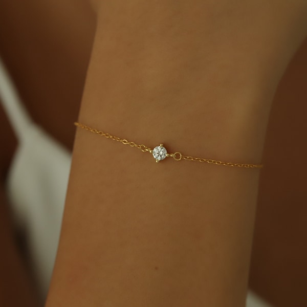 Solitär Diamant Armband | Armband Zirkonia | Zierliches Armband | Minimalistes Armband  B06