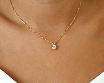 Dainty Diamond Necklace Floating Diamond Solitaire Necklace Single Diamond Pendant Necklace Minimalist Jewelry Bridesmaid Wedding Jewelry