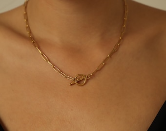 Link Necklace with Toggle Clasp, Gold Chain Necklace, Gold Layering Necklace, Link Chain, Paperclip Necklace, Minimalist Necklace N38