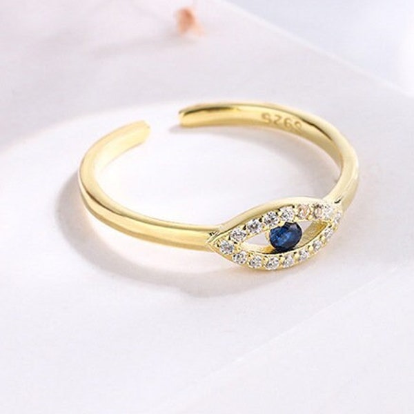 Evil Eye Ring, Gold Minimalist Ring, Stackable Ring, Evil Eye Protection Ring 925 Sterling Silver, Gift for her. R57